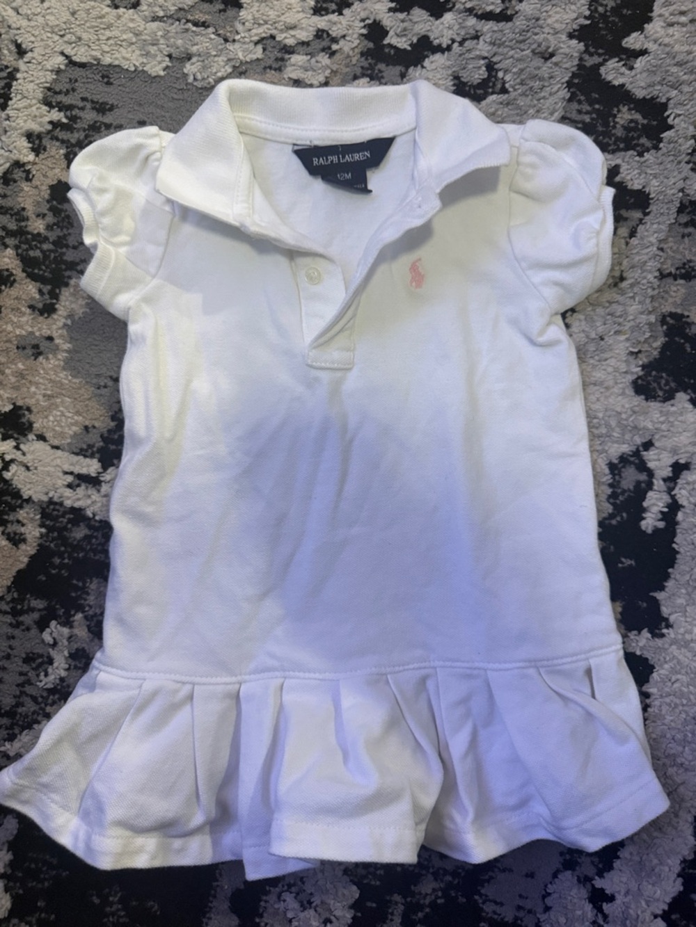 Girls Ralph Lauren White Polo Dress with Pink Pony Embroidery 12 Month